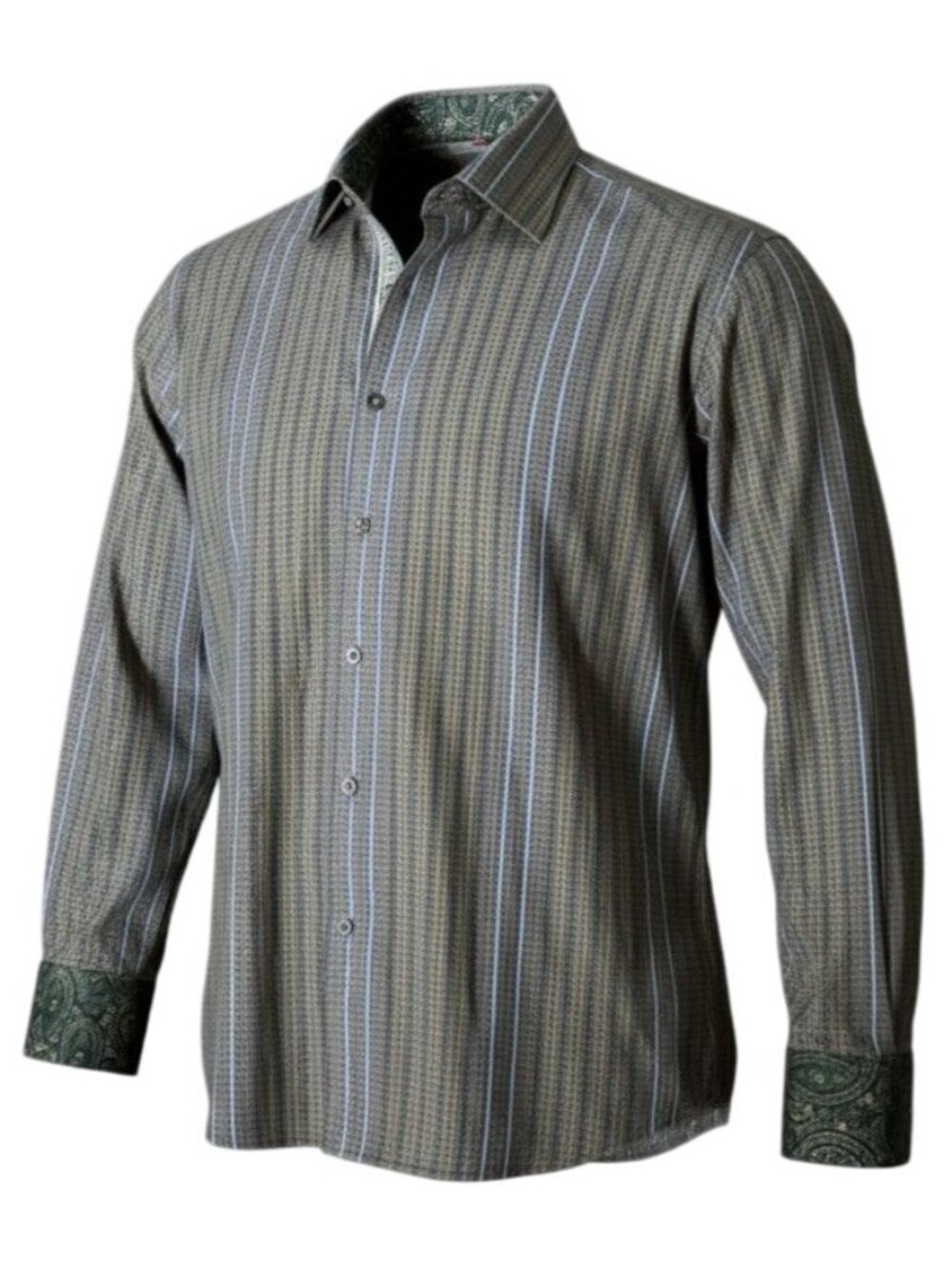 Mens Long Sleeve Dress Shirt Luchiano Visconti Brown Orange Striped Size Medium